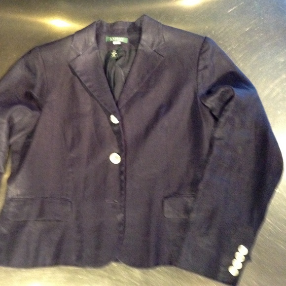 LRL Ralph Lauren 100% Linen Blazer Women’s 16 Dark Navy Blue 3 Button Lined - Picture 2 of 12
